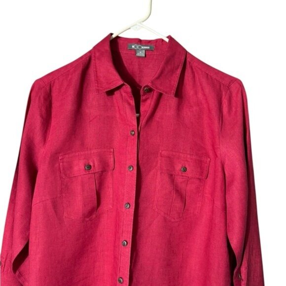 Womens Linen Button Up Top Blouse Medium Beachy Lagom Quiet Luxury Minimalist - Picture 2 of 7